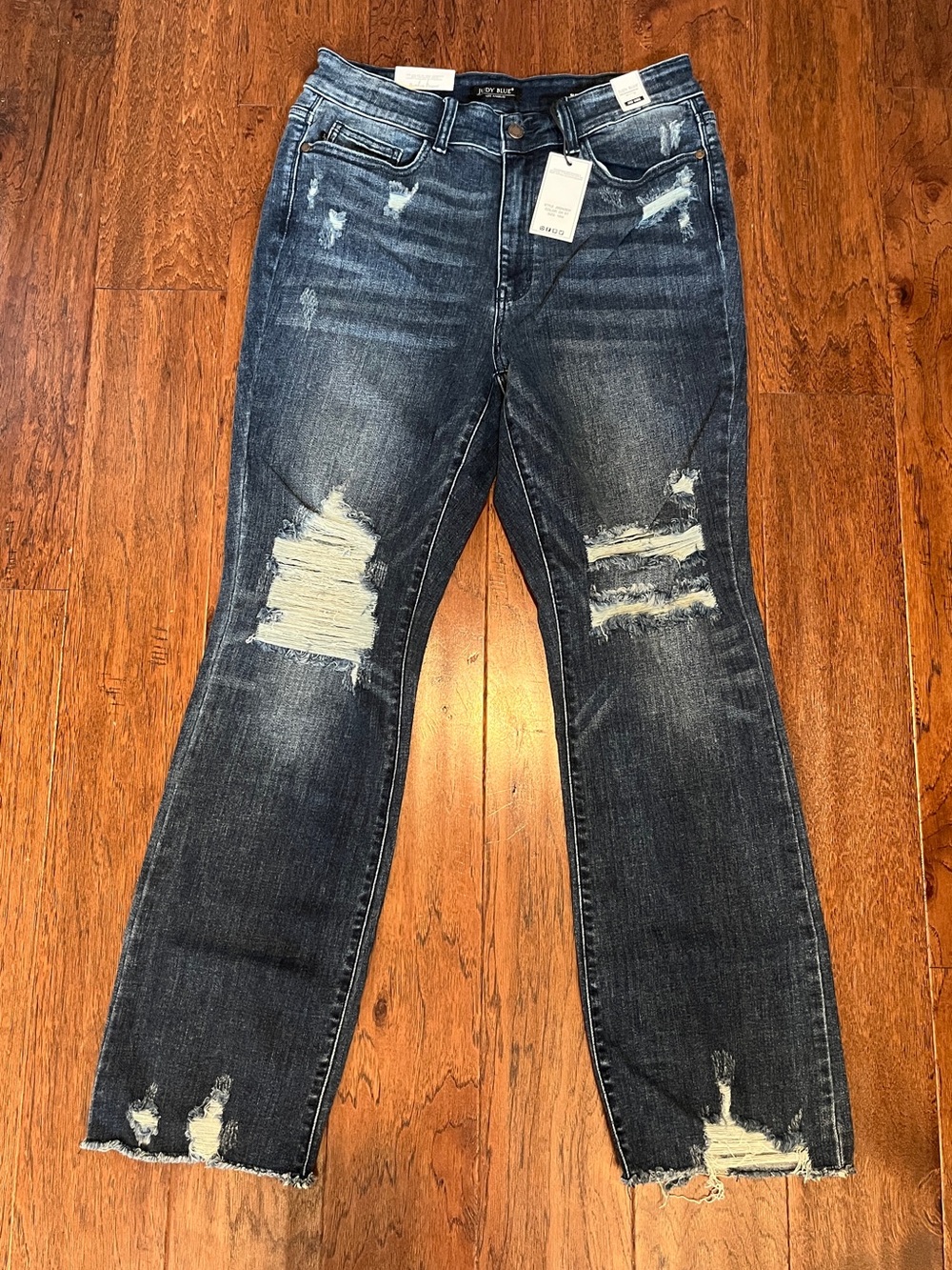 Judy Blue Distressed Dark Blue Denim Slim Bootcut Jeans